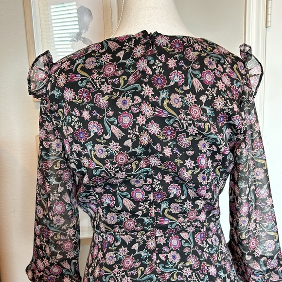 The Impeccable Pig | Black Floral Ruffled Fit & Flare Dress | Medium - Picture 14 of 16